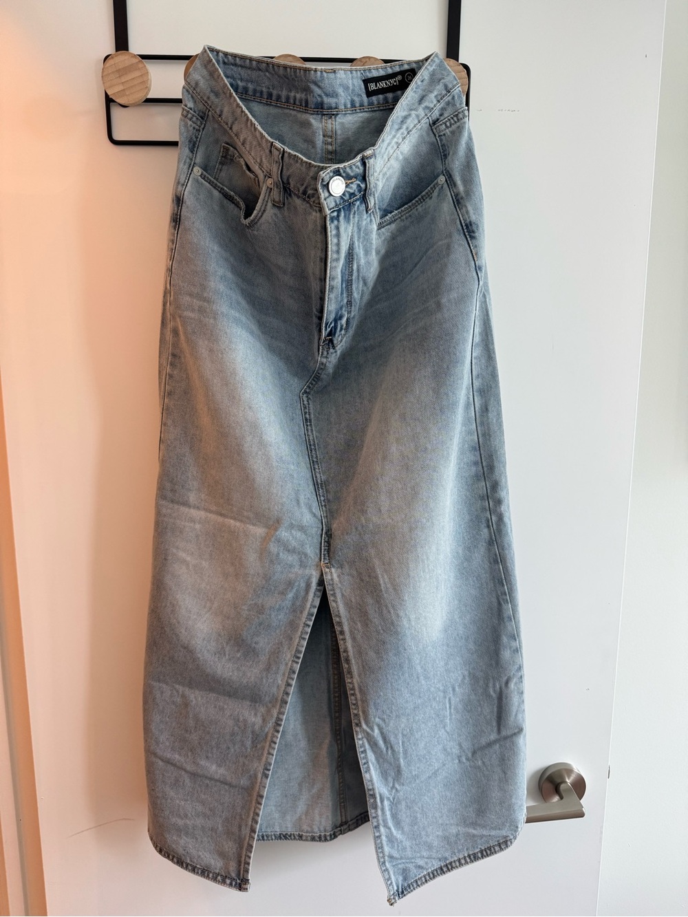 Blank NYC Light Blue Denim Maxi Skirt with Center Front Slit